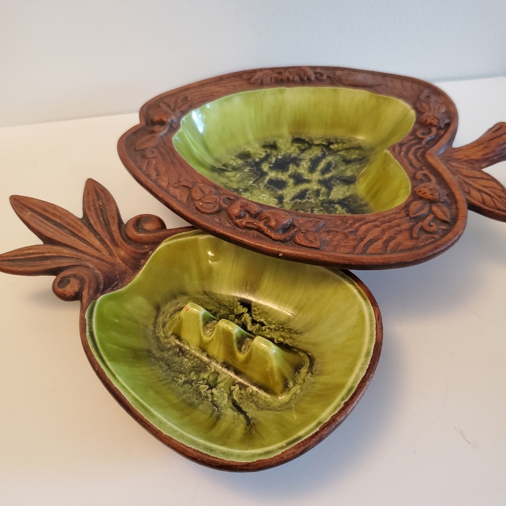 VTG Treasure Craft Ceramic Pineapple Ashtray & apple trinket MCM Hawaian Tiki